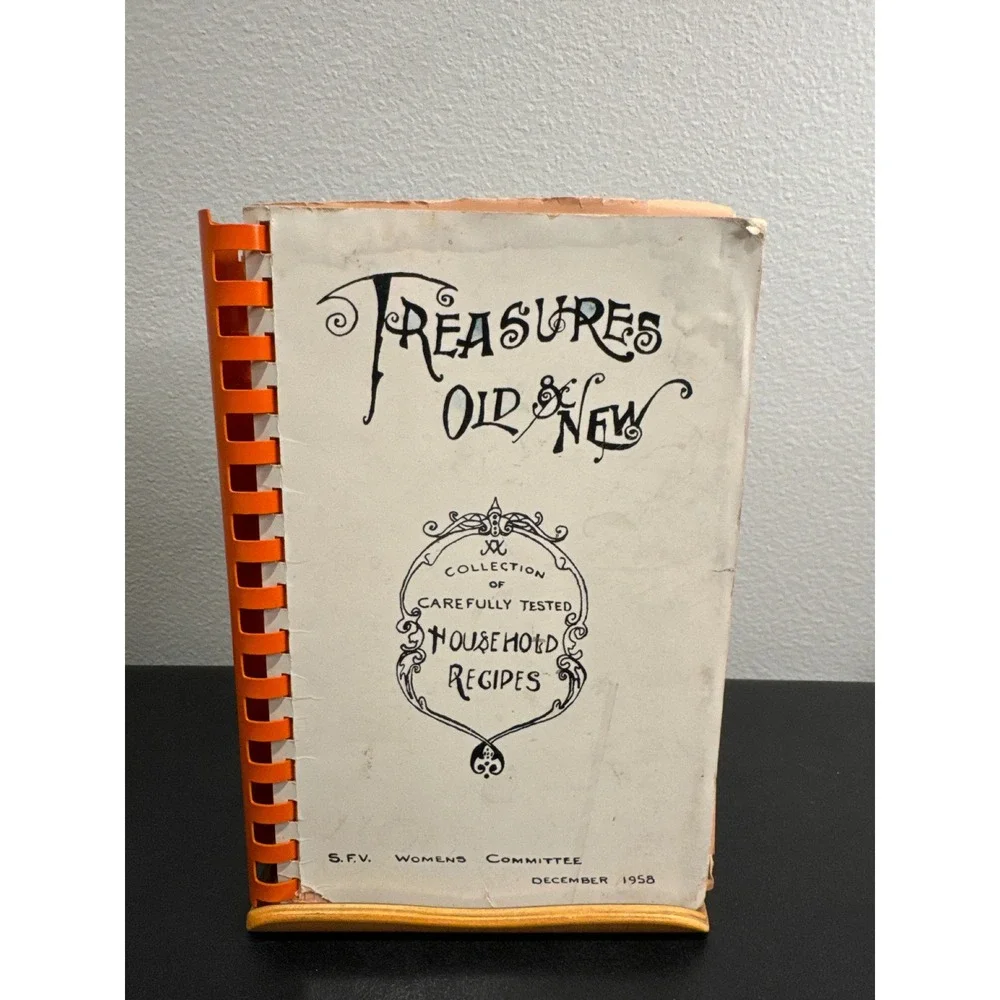 Vintage 1958 Treasures Old & New Cookbook S.F.V. Womens Committee Spiral Bound